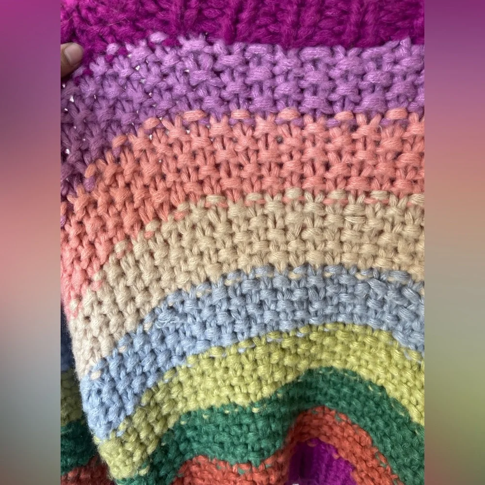 Chunky Knit Rainbow Striped Long Sleeve Knit Sweater by Entro Boutique - Picture 10 of 14